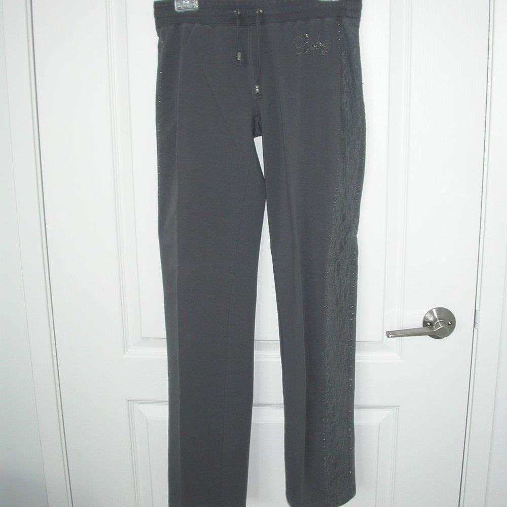 Grey Gym Pants with Lace and Sparkle Stones